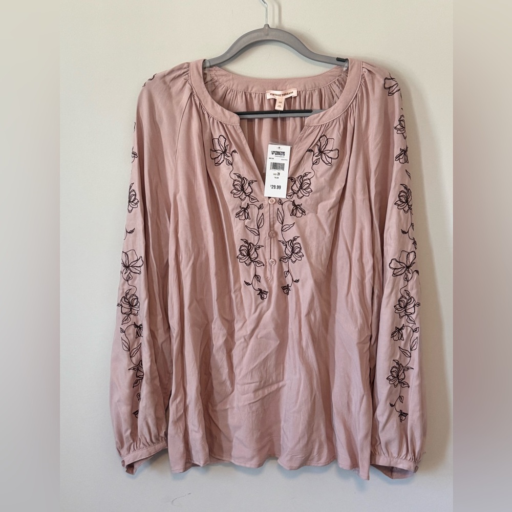 Women's Pink  Vintage Threads Embroidered Top XXL